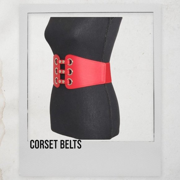 Women's Vintage High-Grade PU leather Waist band Corset Belt Red - Picture 1 of 4